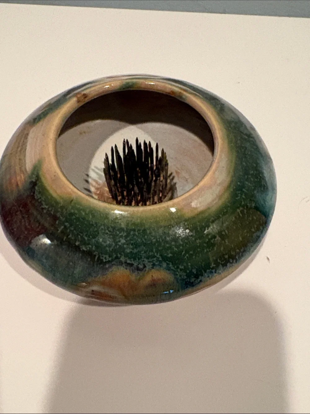 Glazed Pottery Flower Frog Vase / Ikebana